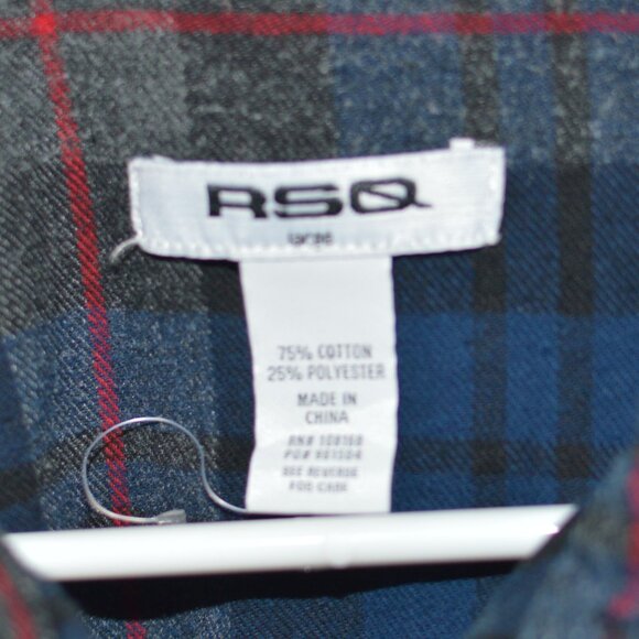 Mens RSQ Blue, Grey, and Red Plaid Flannel Shirt Size L - Picture 3 of 3